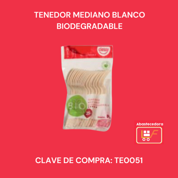 Tenedor Mediano Blanco Biodegradable