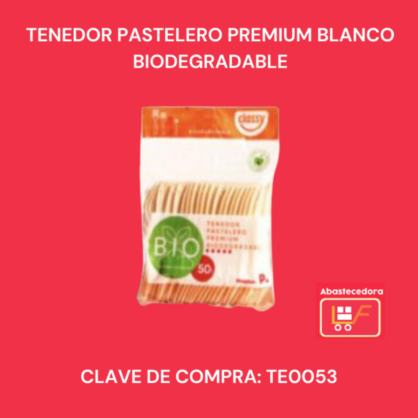 Tenedor Pastelero Premium Blanco Biodegradable
