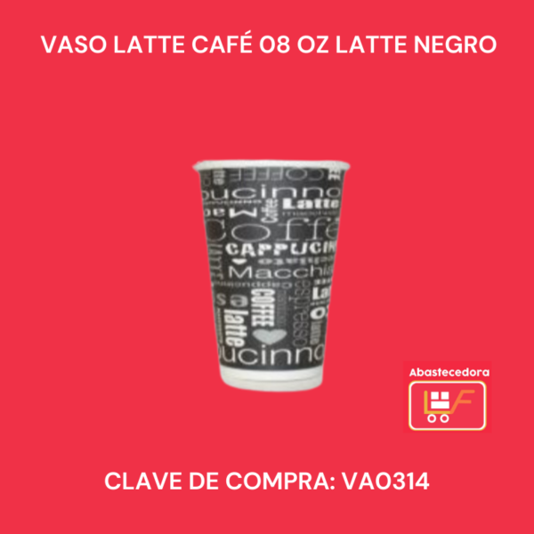 Vaso Latte Café 08 Oz Latte Negro