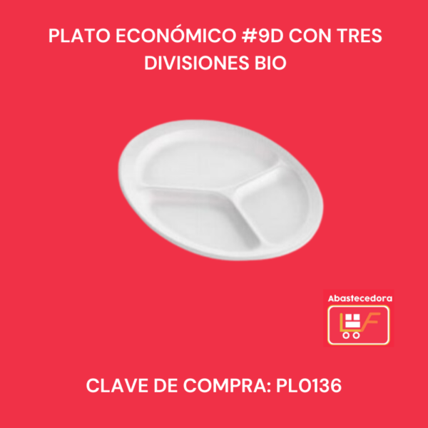 Plato Económico #9D con tres divisiones Bio