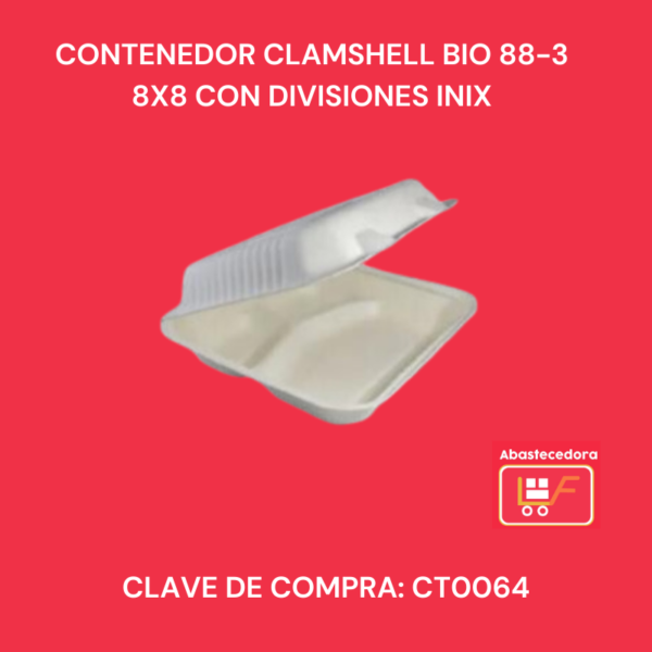 Contenedor Clamshell Bio 88-3 8x8 Con Divisiones INIX