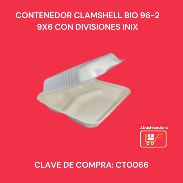Contenedor Clamshell Bio 96-2 9x6 Con Divisiones Inix